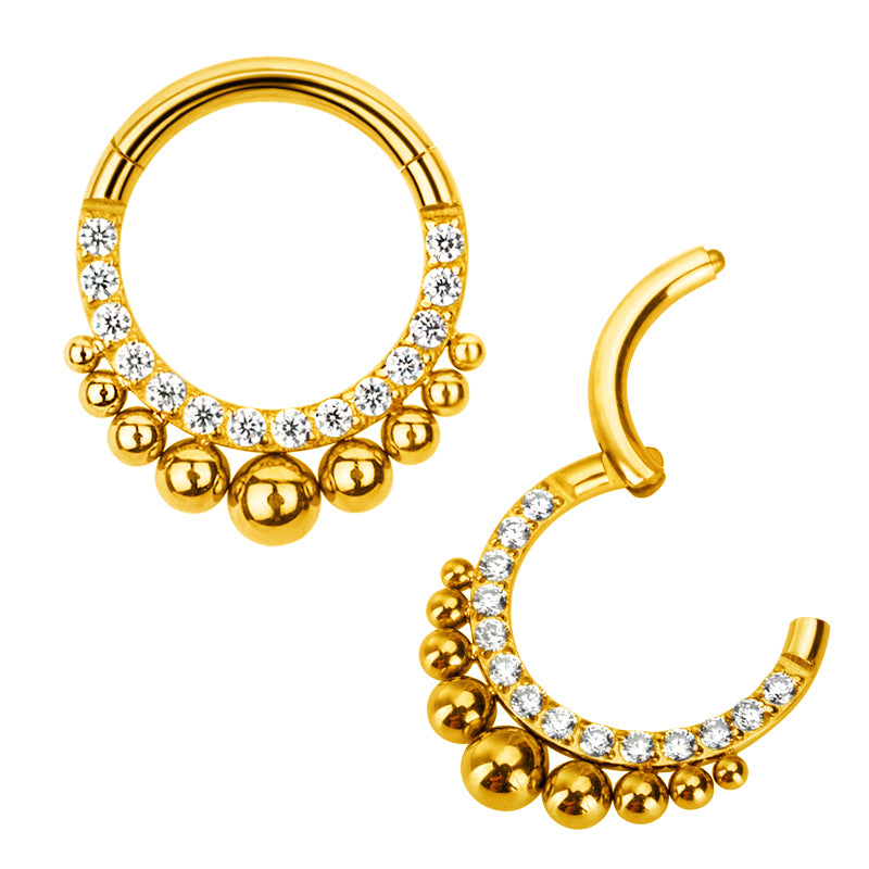 Implant Grade ASTM F136 Titanium CZ Pave Face With Tribal Asia Balls Segment Clicker