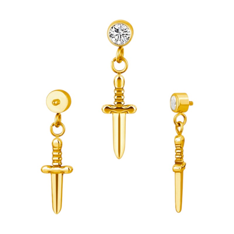 Implant Grade ASTM F136 Titanium Bezel Set CZ With Dangle Sword Internaly Threaded Labret