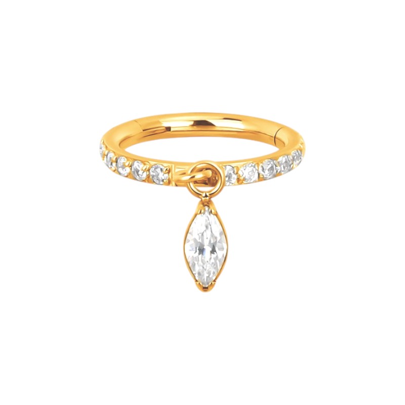Implant Grade ASTM F136 Titanium CZ Paved Side With Prong Set CZ Dangle Pear Segment Clicker