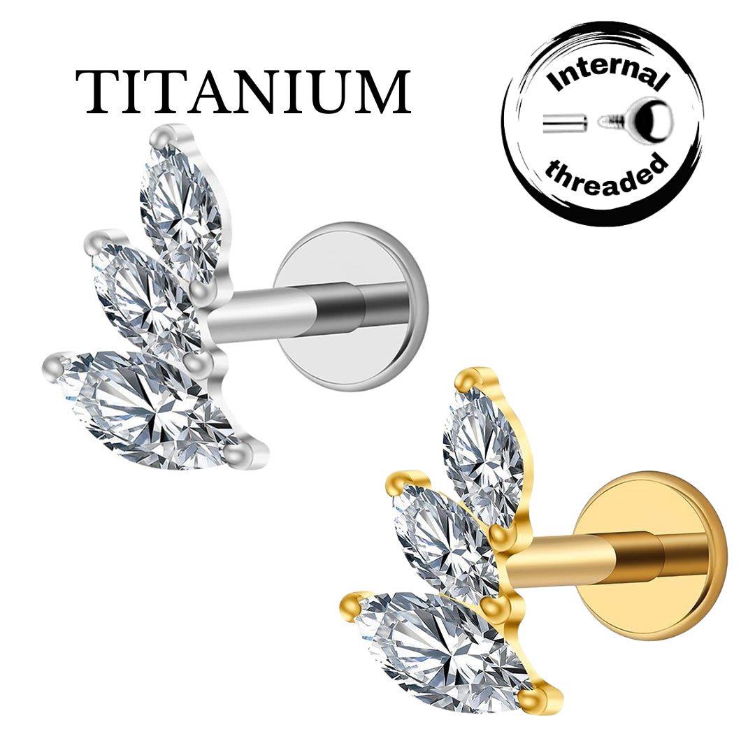 Implant Grade ASTM F136 Titanium 3 Stones Internaly Threaded Labret