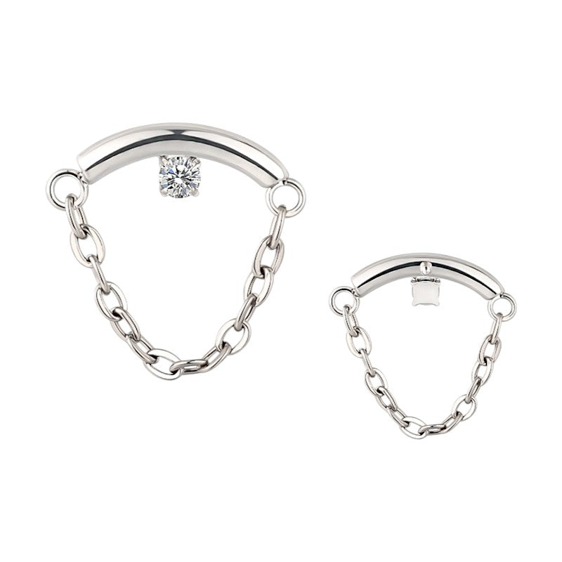 Implant Grade ASTM F136 Titanium Chain Hangs With CZ Curved Bar Internaly Threaded Labret