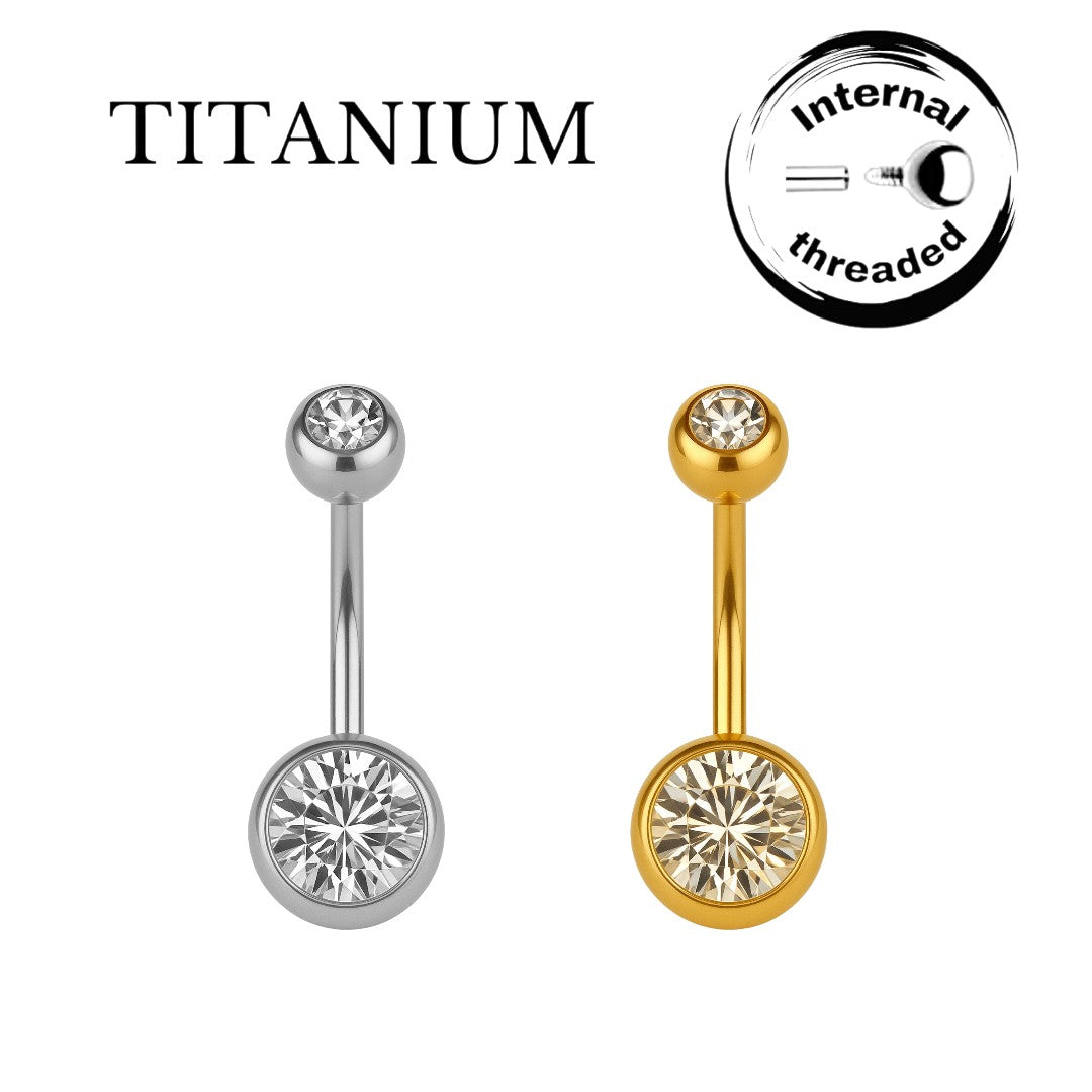 Implant Grade ASTM F136 Titanium Simple Stone Internaly Threaded Belly Ring