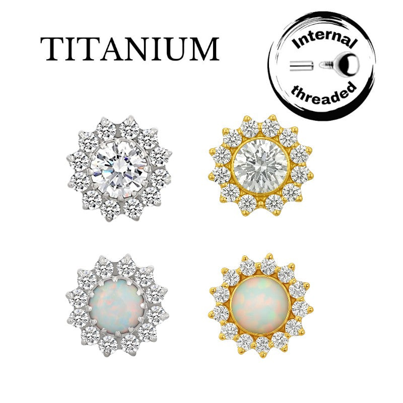 Implant Grade ASTM F136 Titanium Bezel CZ Flower Internaly Threaded Labret