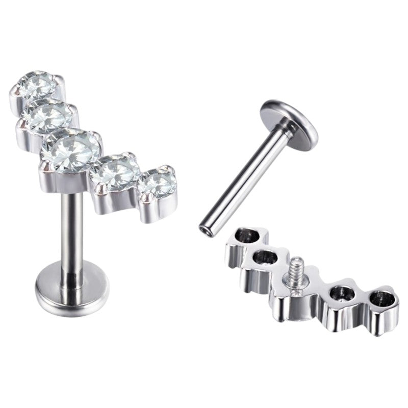 Implant Grade ASTM F136 Titanium 5 CZ Blaze Set Curve Internaly Threaded Labret
