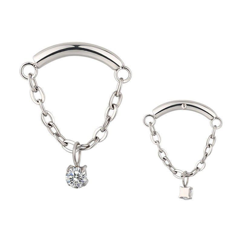 Implant Grade ASTM F136 Titanium Chain CZ Center Hangs With Curved Bar Internaly Threaded Labret