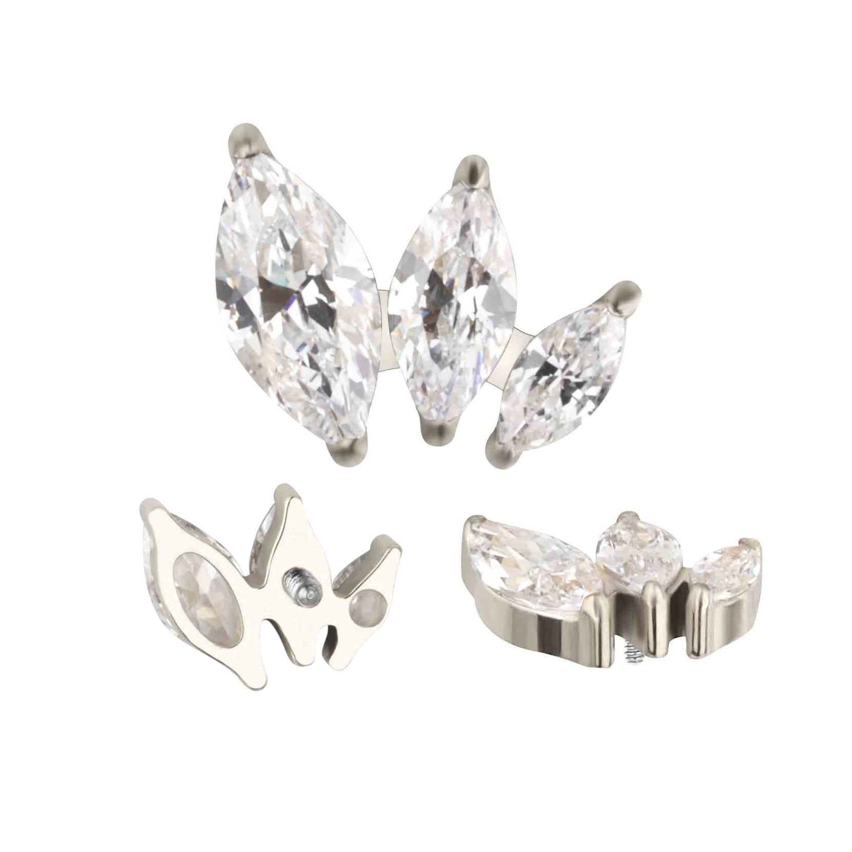 Implant Grade ASTM F136 Titanium 3 Prong Set Marquise CZ 3 Size CZ Internaly Threaded Labret