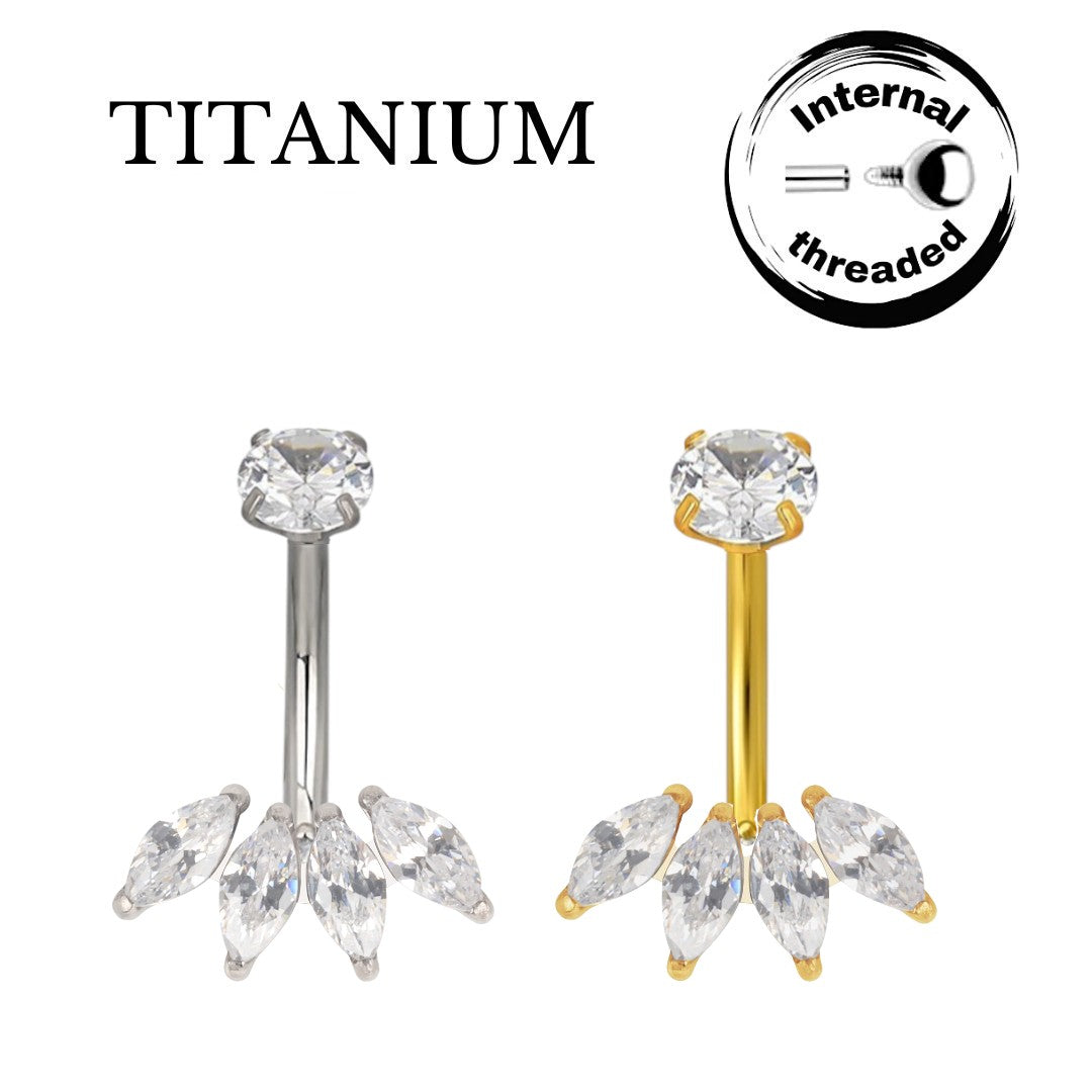 Implant Grade ASTM F136 Titanium 4 Marquise Belly Button Internaly Treaded