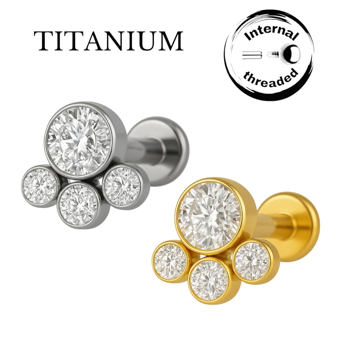 Implant Grade ASTM F136 Titanium CZ Claw Internaly Threaded Labret