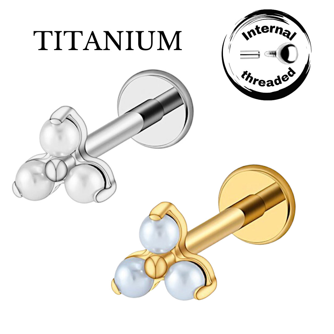 Implant Grade ASTM F136 Titanium 3 Pearls Triangle Top Internaly Threaded Labret