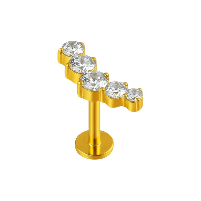 Implant Grade ASTM F136 Titanium 5 CZ Blaze Set Curve Internaly Threaded Labret