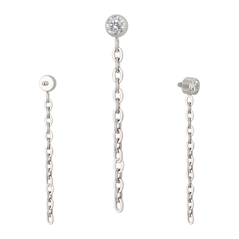Implant Grade ASTM F136 Titanium Bezel CZ With Chain Dangle Internaly Threaded Labret