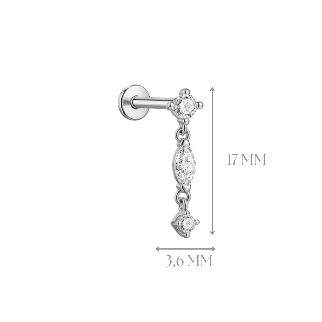 Implant Grade ASTM F136 Titanium Internaly Threaded 3 Stones Oval Labret