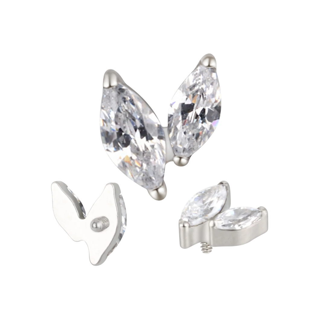 Implant Grade ASTM F136 Titanium 2 CZ Small Marquise V Internaly Threaded Labret