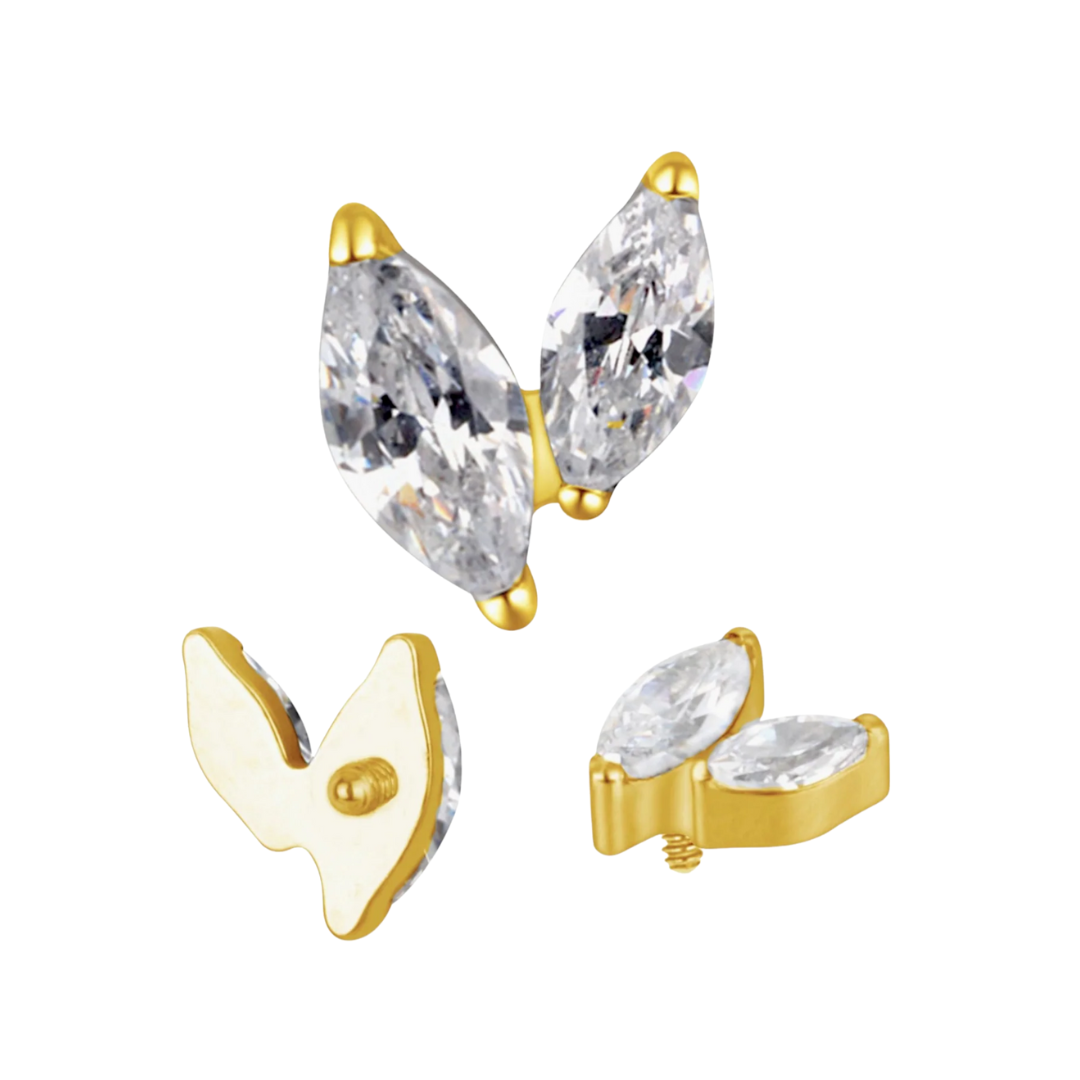 Implant Grade ASTM F136 Titanium 2 CZ Small Marquise V Internaly Threaded Labret