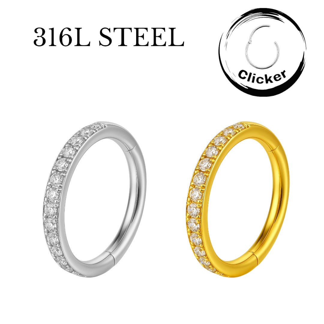 316L Stainless Steel White Zirconia CZ Clicker