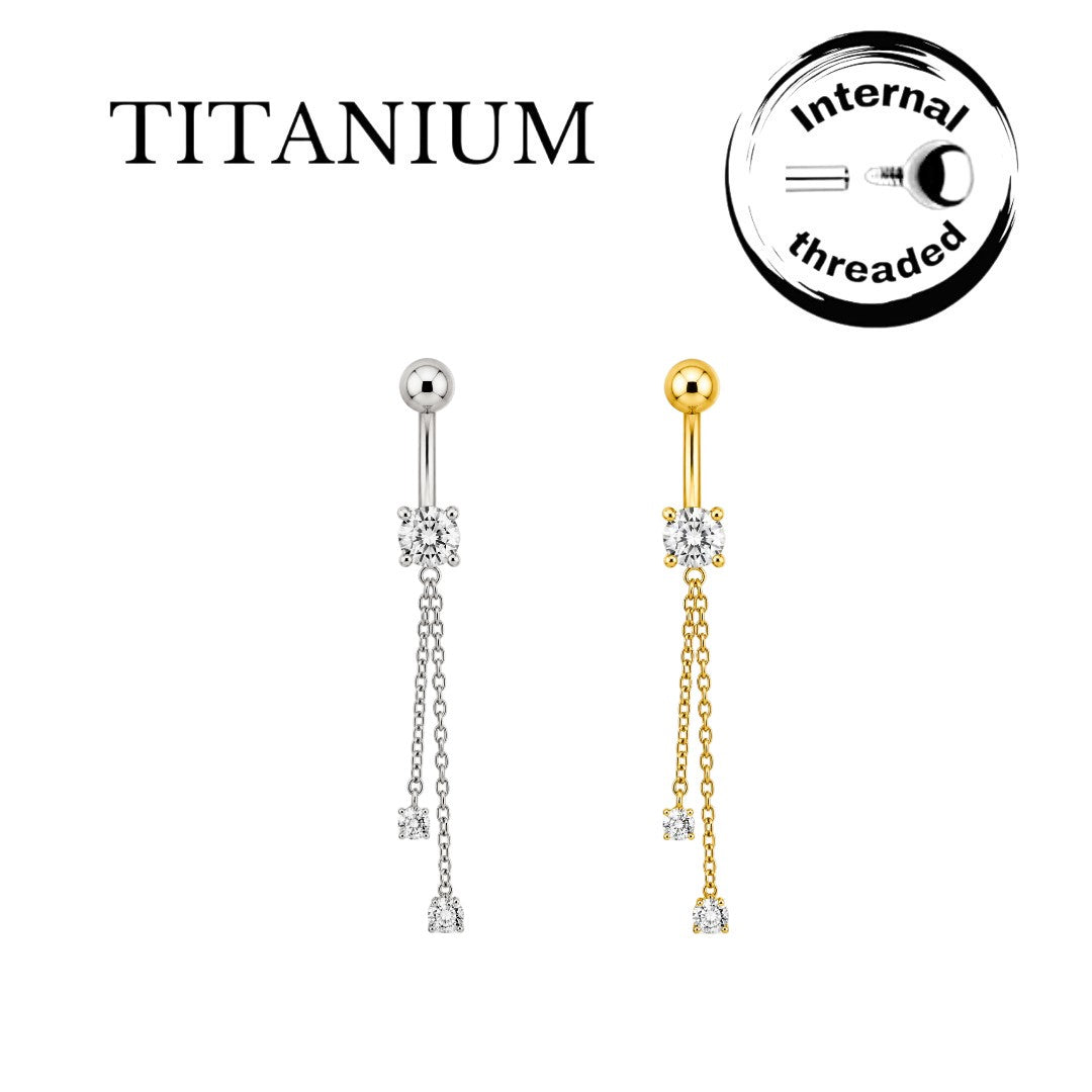Implant Grade ASTM F136 Titanium Belly Two Chains Dangle With Stones