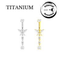 Implant Grade ASTM F136 Titanium Butterfly 3 Stone Hanger Belly Button Internaly Treaded