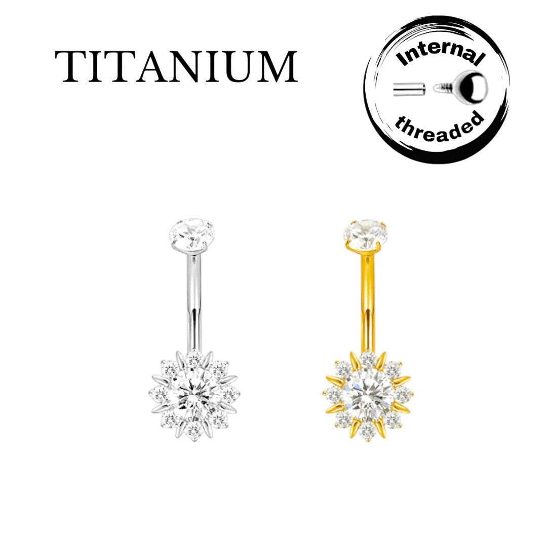 Implant Grade ASTM F136 Titanium Flower Sun Belly Button Internaly Treaded