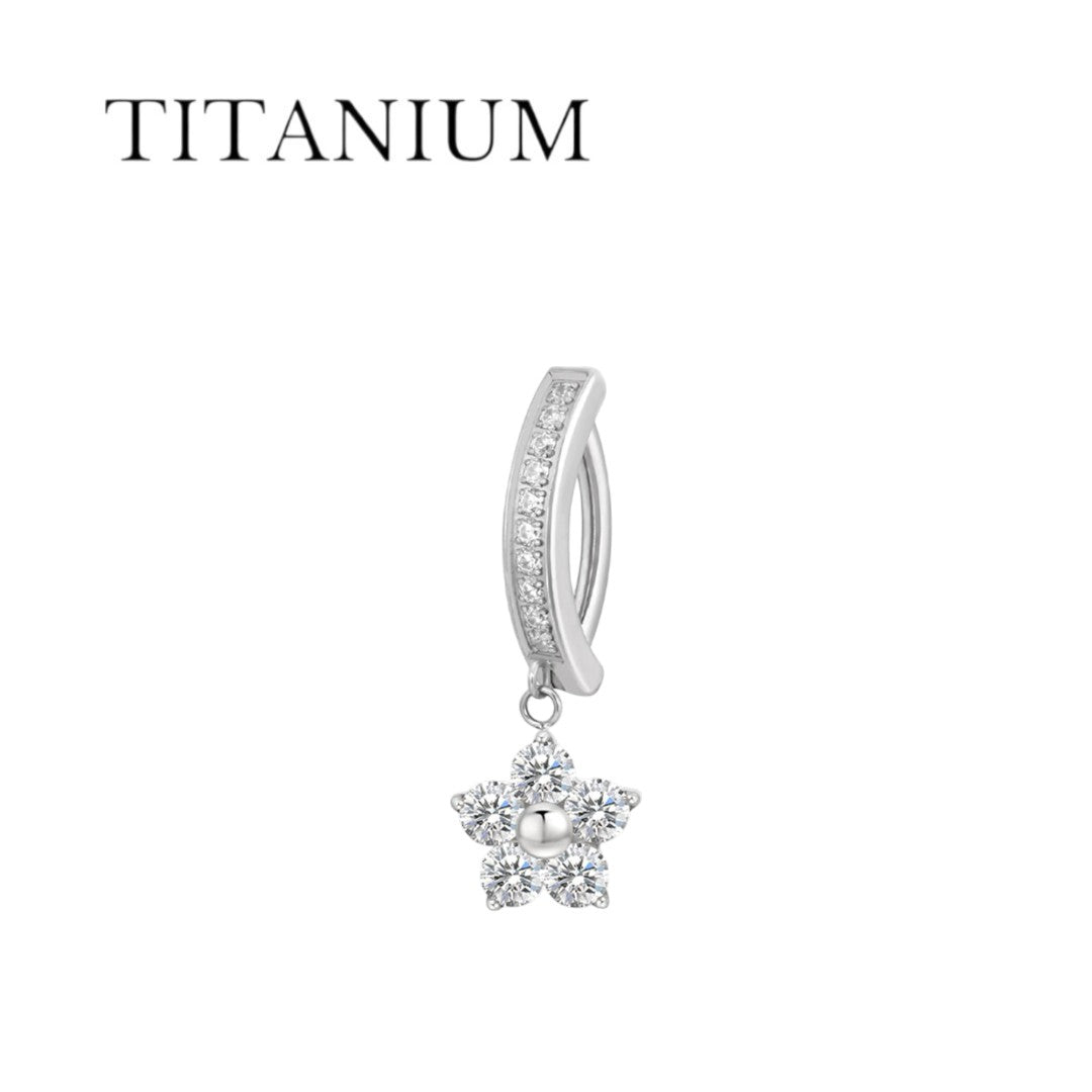 Implant Grade ASTM F136 Titanium Stones And Flower Dangle Belly Button Clicker