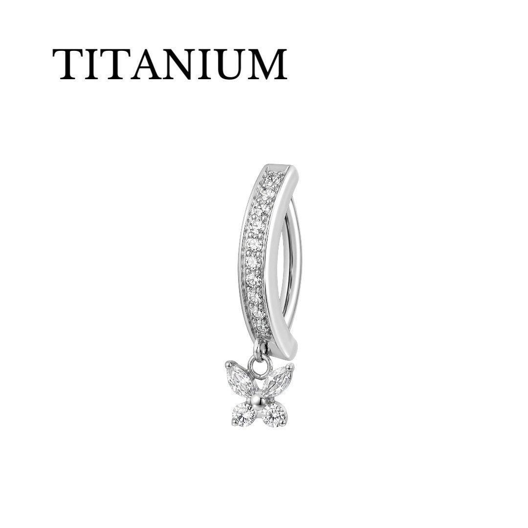 Implant Grade ASTM F136 Titanium Belly Clicker With Stones And Butterfly
