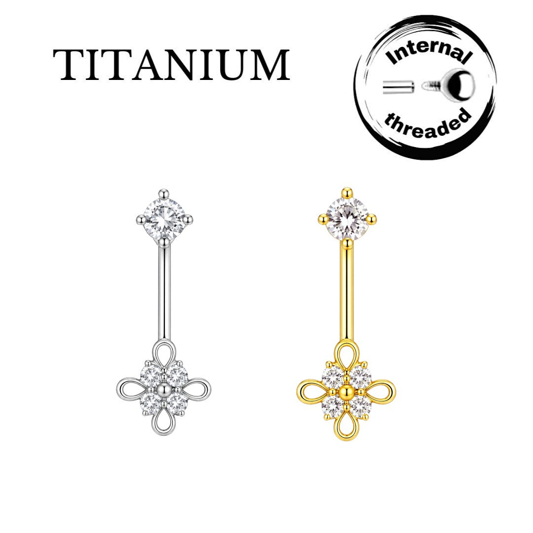 Implant Grade ASTM F136 Titanium Belly With Open Flower And Stones