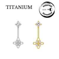 Implant Grade ASTM F136 Titanium Belly With Open Flower And Stones