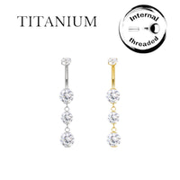 Implant Grade ASTM F136 Titanium 3 Stone Dangle Belly Button