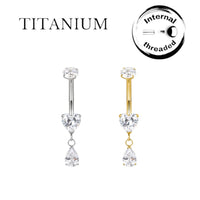 Implant Grade ASTM F136 Titanium Heart And Teardrop Dangle Belly Button