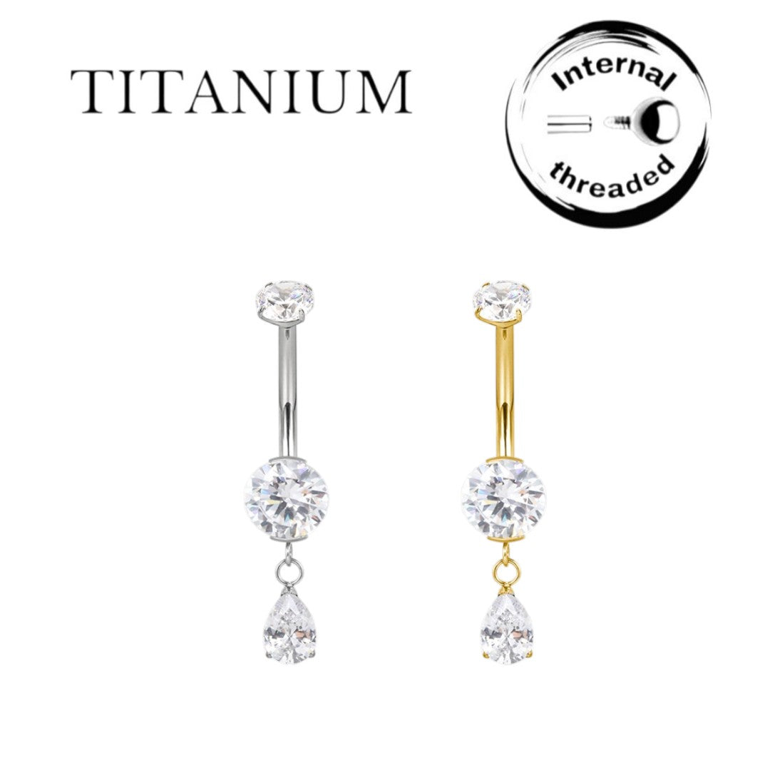 Implant Grade ASTM F136 Titanium Heart And Teardrop Dangle Belly Button