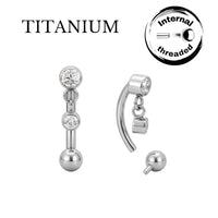 Implant Grade ASTM F136 Titanium Micro banana With CZ Dangle Internaly Treaded