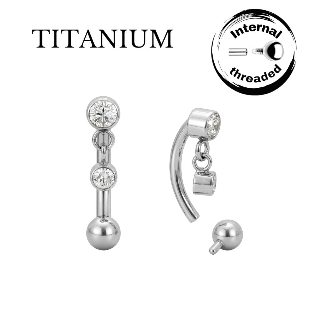 Implant Grade ASTM F136 Titanium Micro banana With CZ Dangle Internaly Treaded