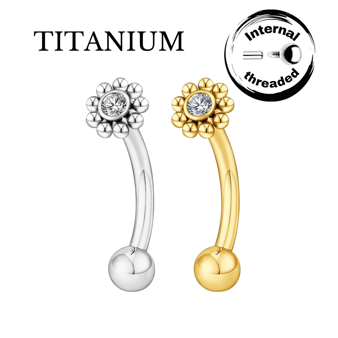 Implant Grade ASTM F136 Titanium Micro banana With CZ And Cluster Balls Internaly Treaded