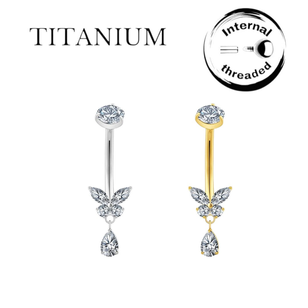 Implant Grade ASTM F136 Titanium Butterfly Teardrop Dangle Belly Button