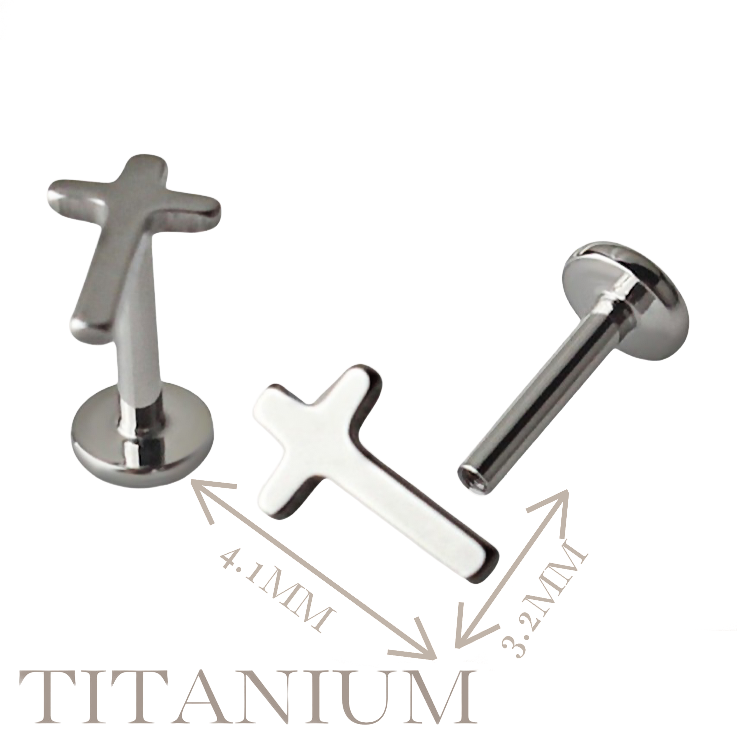 Implant Grade ASTM F136 Titanium Cross Internaly Threaded Labret