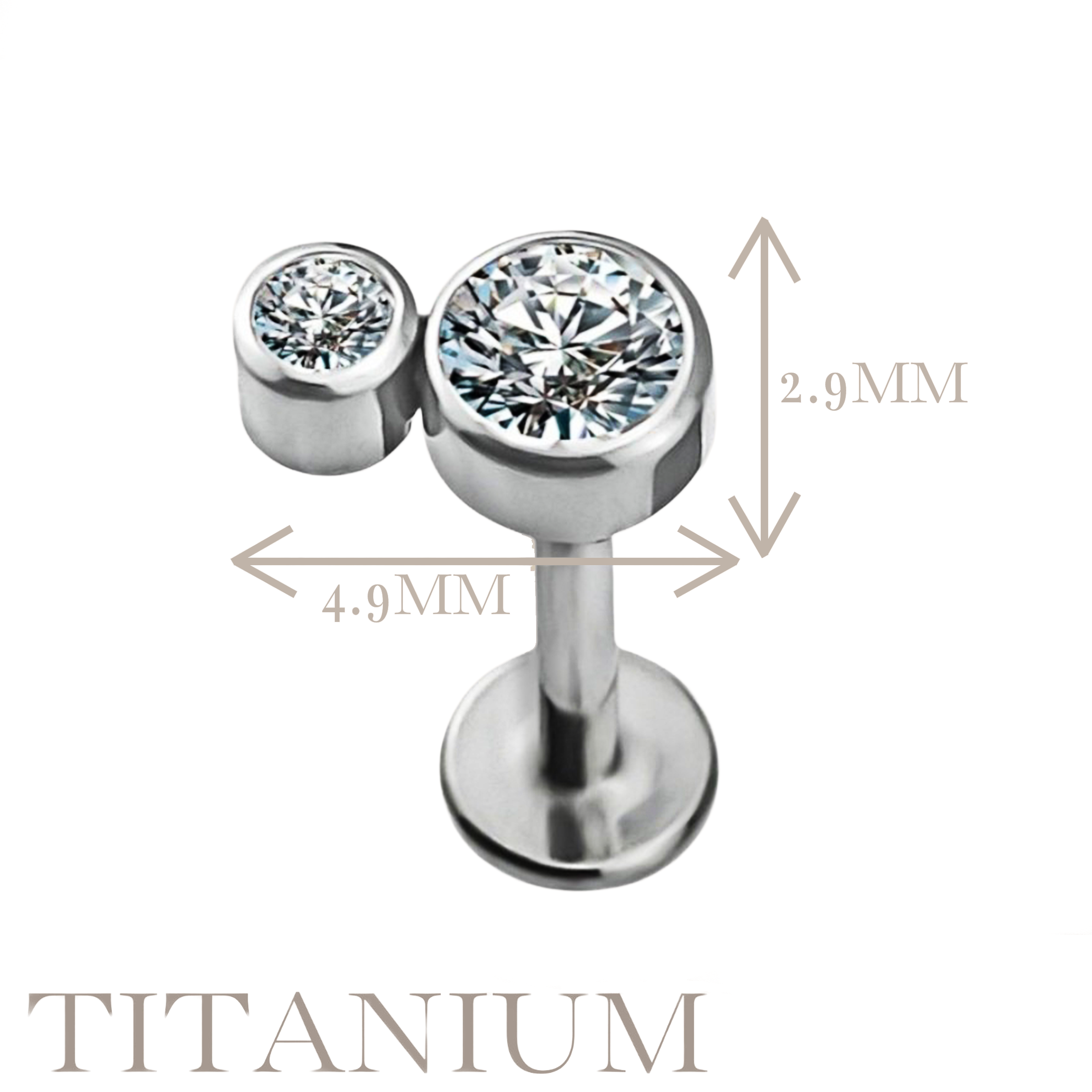 Implant Grade ASTM F136 Titanium Bezet Set 2 CZ Stone Cluster Internaly Threaded Labret