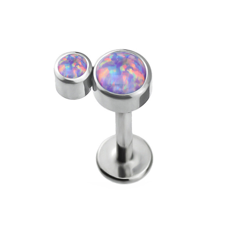 Implant Grade ASTM F136 Titanium Bezet Set 2 Opal Stone Cluster Internaly Threaded Labret