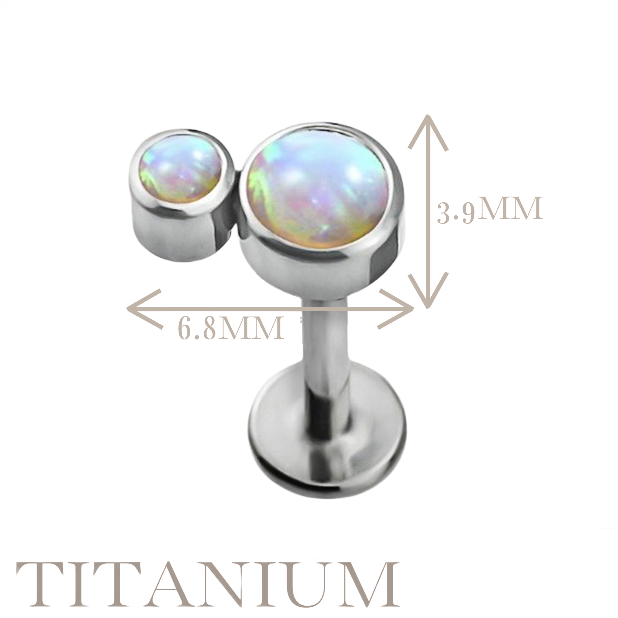 Implant Grade ASTM F136 Titanium Bezet Set 2 Opal Stone Cluster Internaly Threaded Labret
