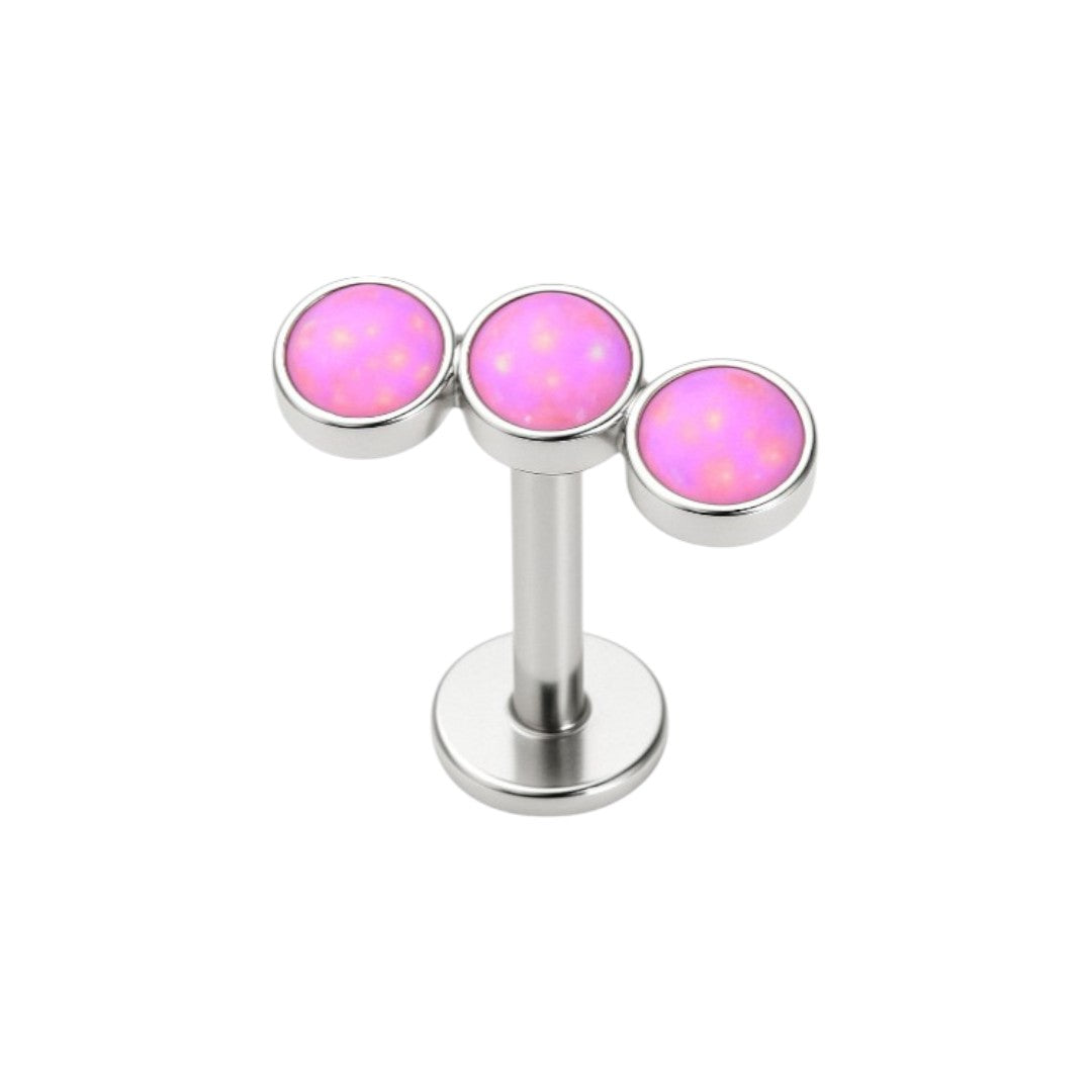 Implant Grade ASTM F136 Titanium Bezet Set 3 Opal Stone Cluster Internaly Threaded Labret