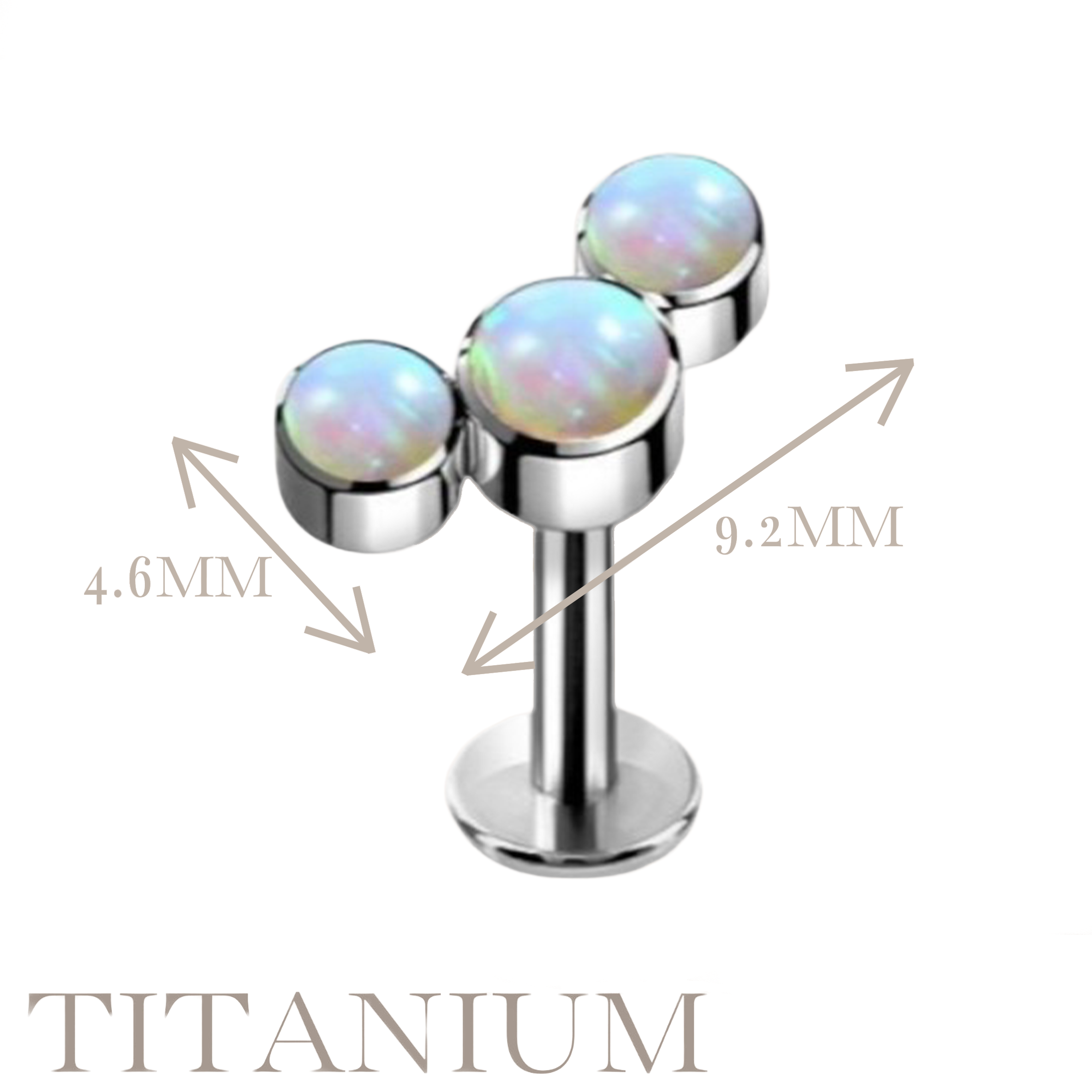 Implant Grade ASTM F136 Titanium Bezet Set 3 Opal Stone Cluster Internaly Threaded Labret