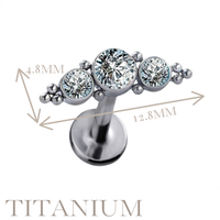 Implant Grade ASTM F136 Titanium 2 Tri-Beat Cluster With 3 CZ Stone Internaly Threaded Labret