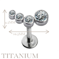 Implant Grade ASTM F136 Titanium 4 CZ Stone Cluster Internaly Threaded Labret