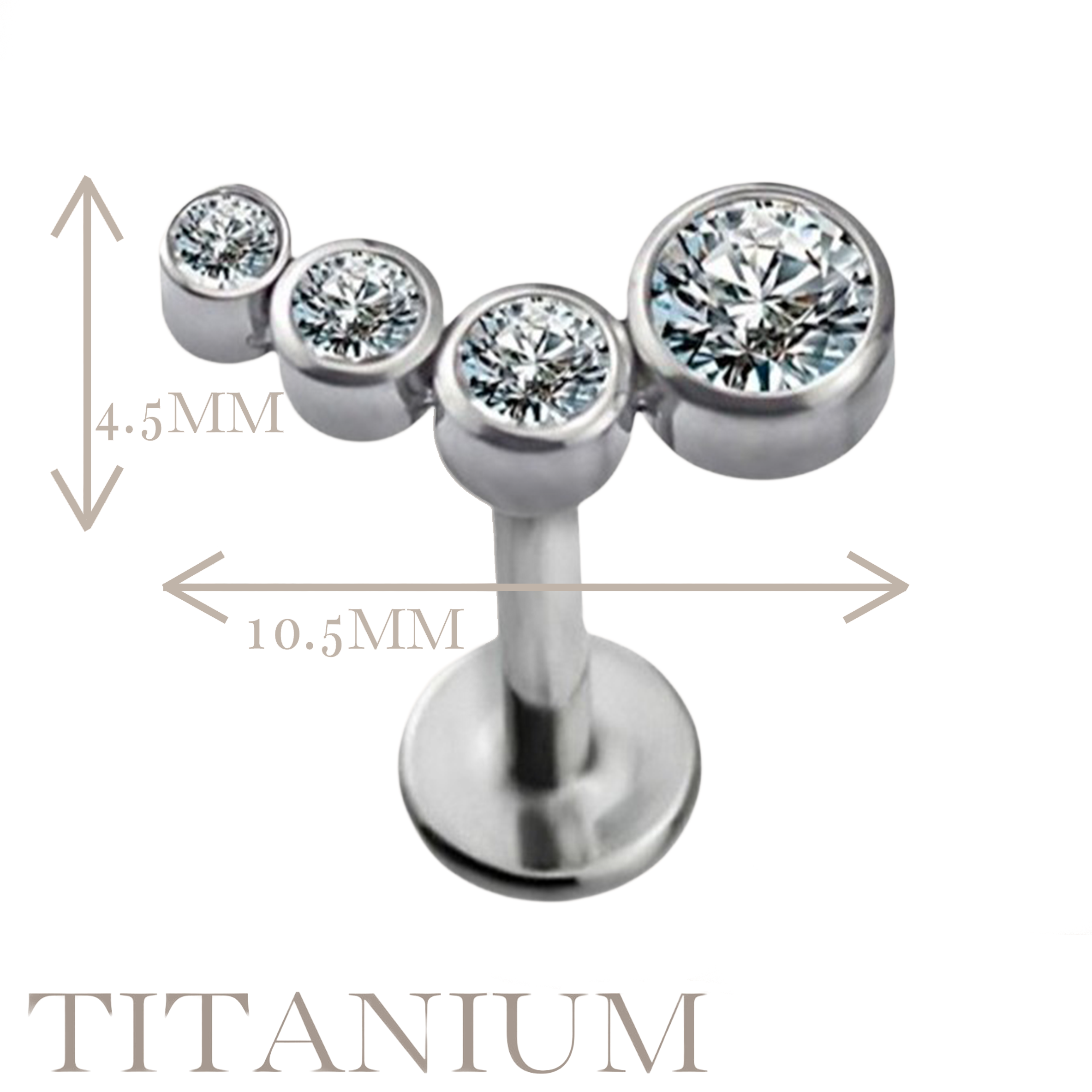 Implant Grade ASTM F136 Titanium 4 CZ Stone Cluster Internaly Threaded Labret