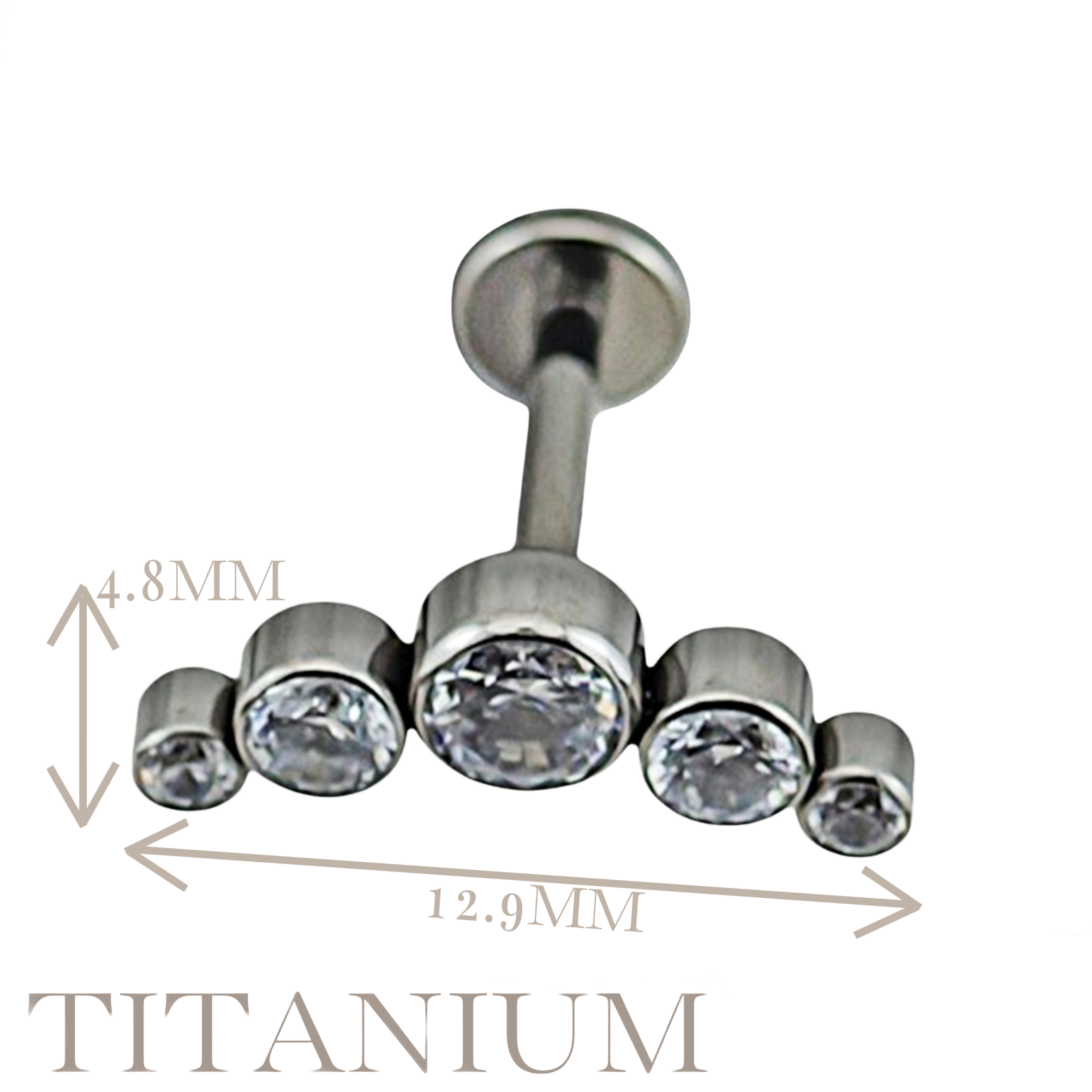 Implant Grade ASTM F136 Titanium 5 CZ Stone Cluster Internaly Threaded Labret