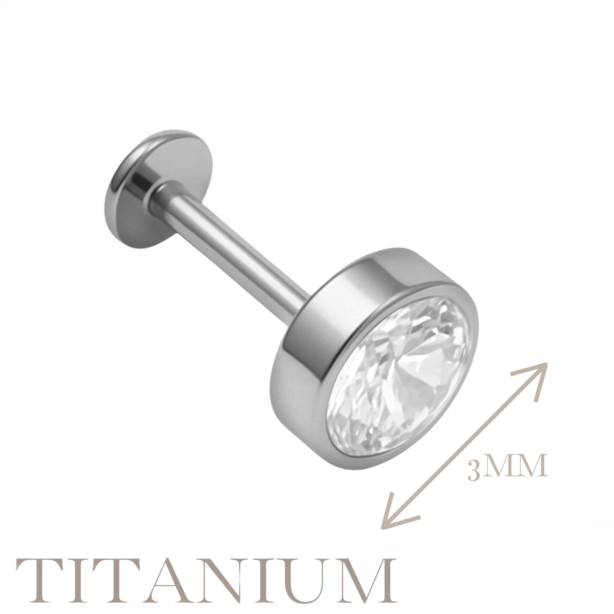Implant Grade ASTM F136 Titanium Bezet CZ Stone Internaly Threaded Labret