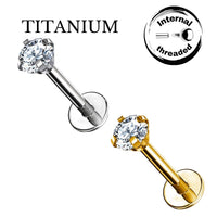 Implant Grade ASTM F136 Titanium CZ Pronged Set Internaly Threaded Labret