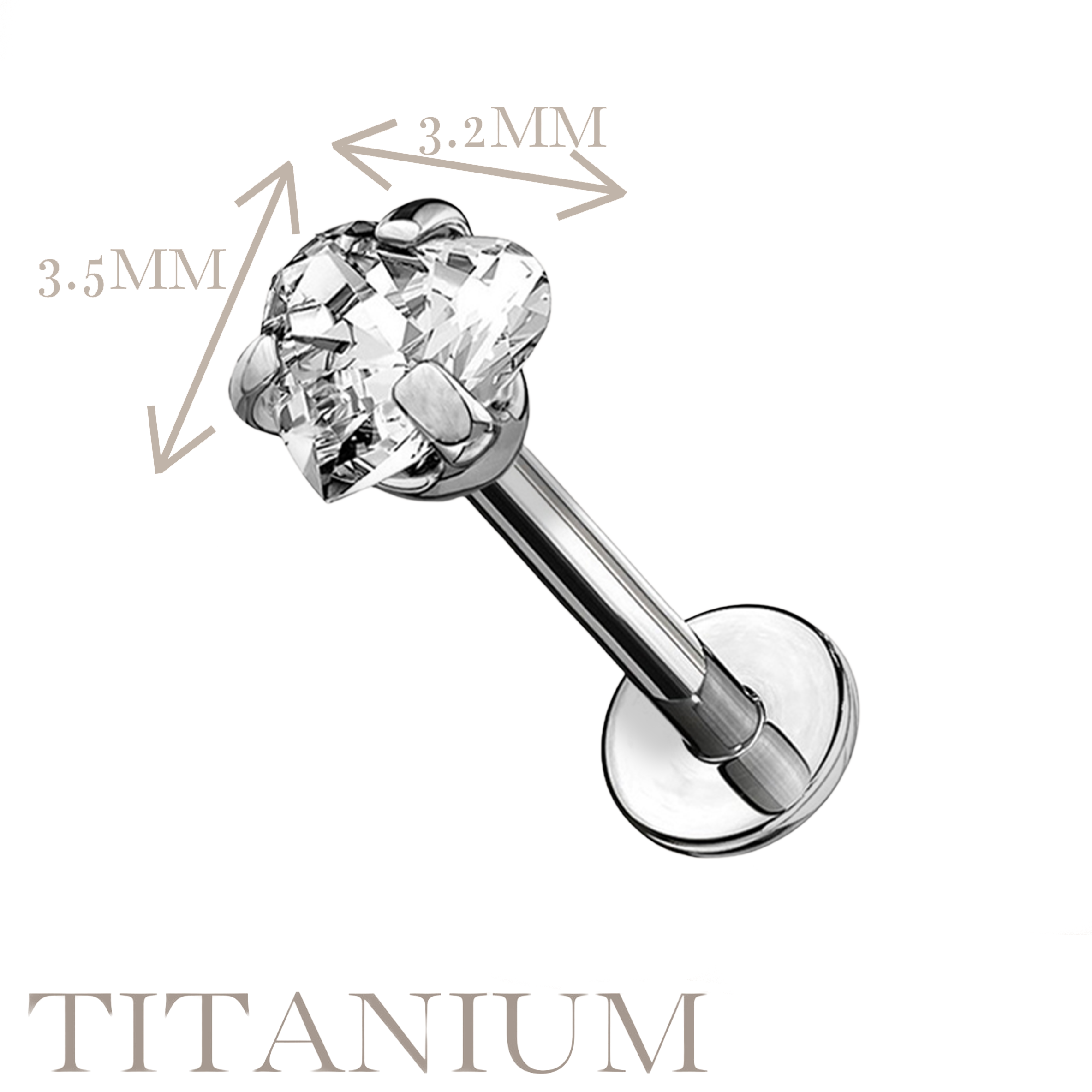 Implant Grade ASTM F136 Titanium CZ Heart Internaly Threaded Labret