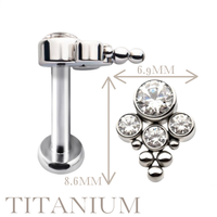 Implant Grade ASTM F136 Titanium 4 CZ Blaze With Tri-bead Cluster Internaly Threaded Labret