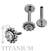 Implant Grade ASTM F136 Titanium CZ With Cluster Ball Surrounding Internaly Threaded Labret
