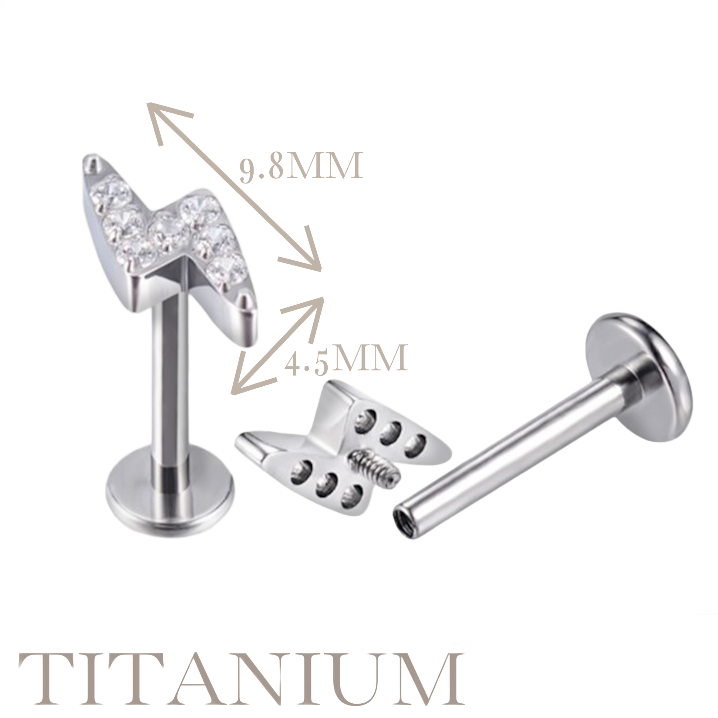 Implant Grade ASTM F136 Titanium CZ Paved Lightning Internaly Threaded Labret