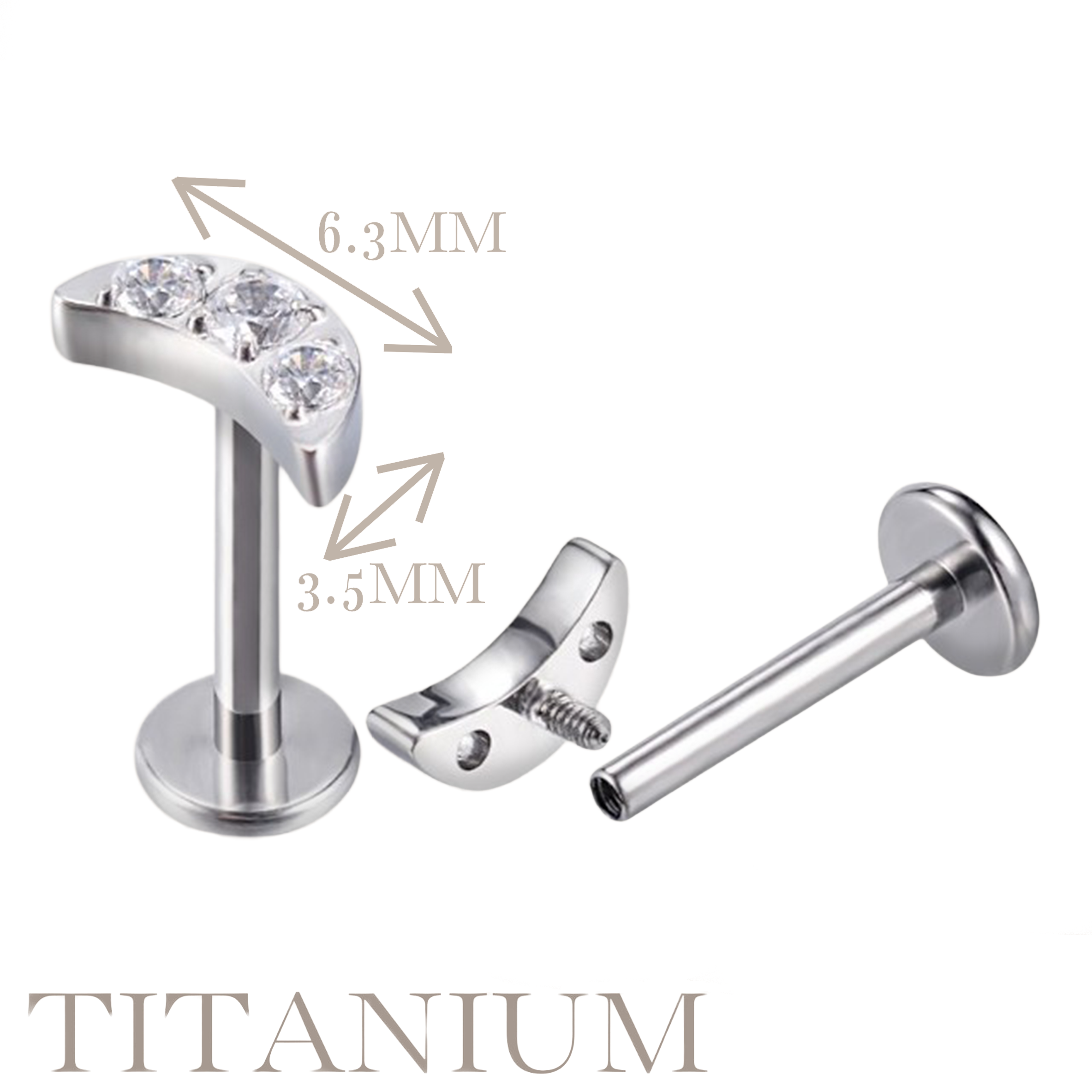 Implant Grade ASTM F136 Titanium CZ Paved Moon Internaly Threaded Labret